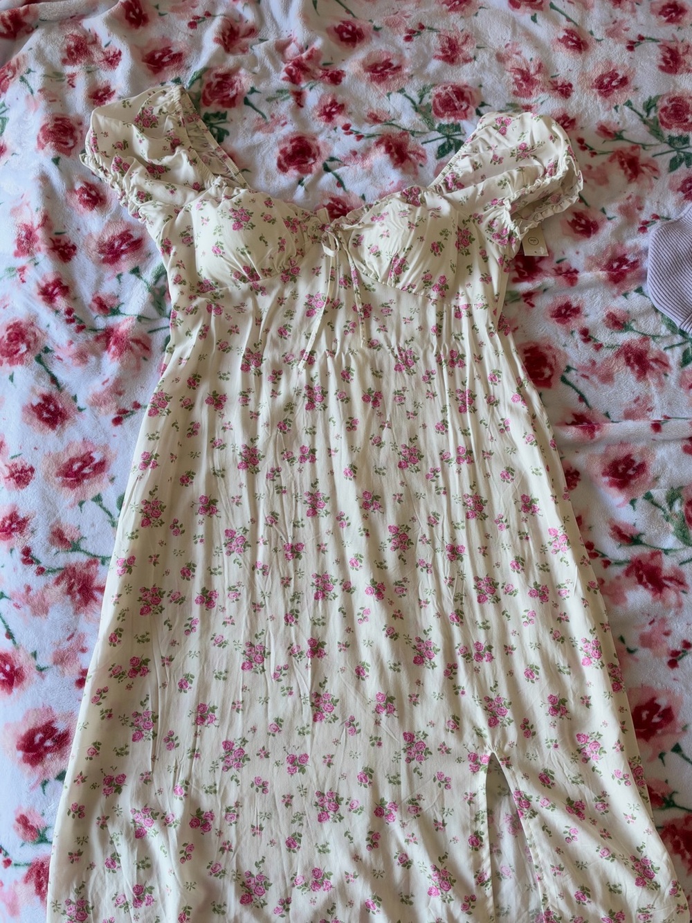 Floral Ruffled Sundress for Girls - Cream with Pink Roses